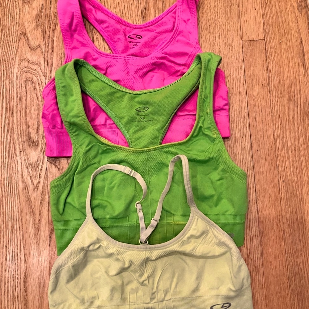 LOT 3 Champion Racerback Seamless Hot Pink/Neon Yellow/Lime Green Sports Bras - Picture 1 of 12